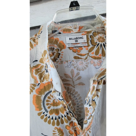 Billabong Mens Large Button-Up Orange Brown Groovy Floral Hawaiian Surfer Y2K - Picture 5 of 10